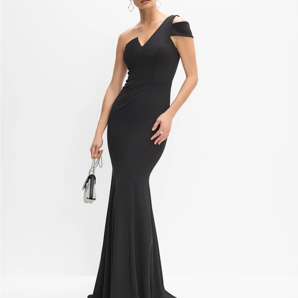 Betsy & Adam One Shoulder Black Dress